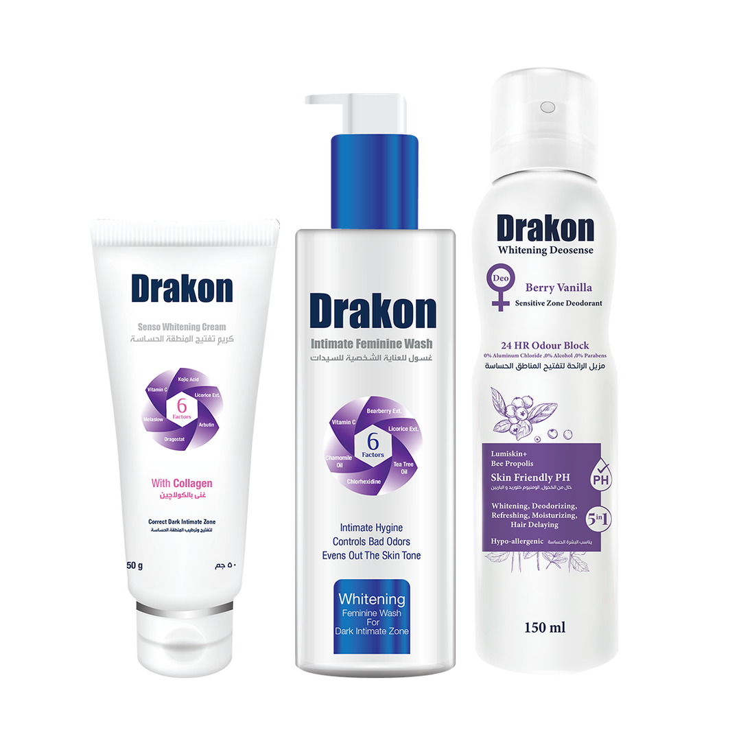 Drakon Feminine Intimate Wash + Senso Whitening Cream + Deosense Berry Spray
