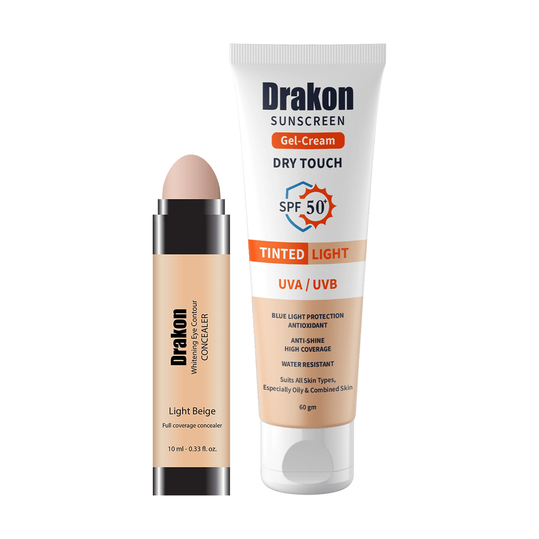Drakon Whitening Eye Contour Concealer + Drakon Tinted Sunscreen Foundation SPF50+ (Light Shades) - Drakon