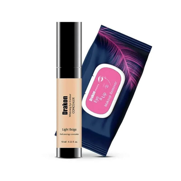 Drakon® Whitening Eye Contour Concealer Light + Whitening Eye & Lip Wipes Makeup Remover - Drakon