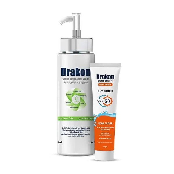Drakon® Whitening Facial Cleanser For Oily & Combined Skin With Sunscreen Gel Dry Touch SPF 50+ - Drakon