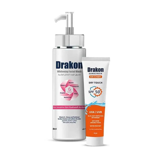 Drakon® Whitening Facial Cleanser For Sensitive Skin & Sunscreen Gel Dry Touch SPF 50+ - Drakon