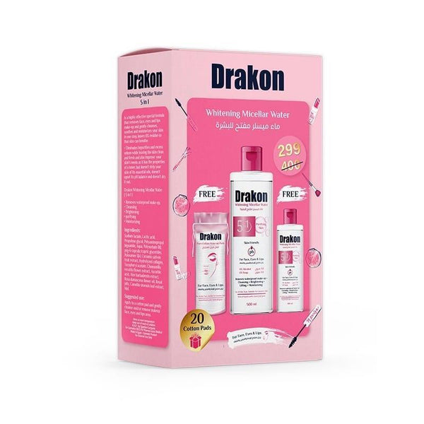 Drakon® whitening Micellar water 500 ML + gift 100 ML +20 cotton makeup pads - Drakon